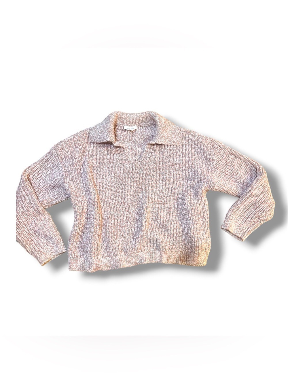 Haven Well Within Marled Knit Collared Pullover Sweater XL Blush Pink White
